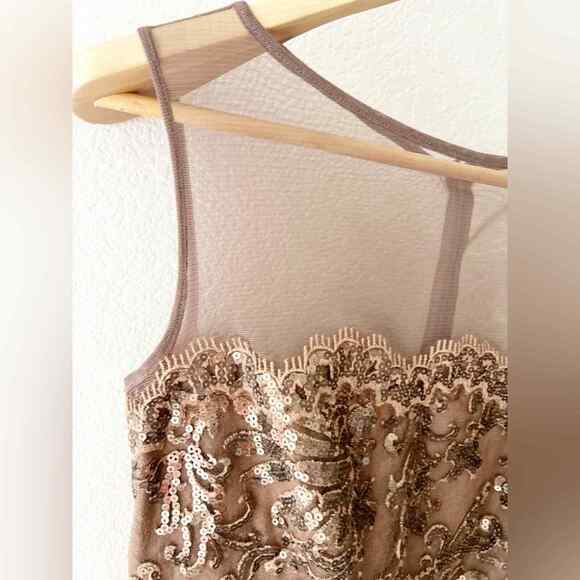 Tadashi Shoji Bronze Sleeveless Sequin Cocktail Dress Size 4 - Picture 8 of 15